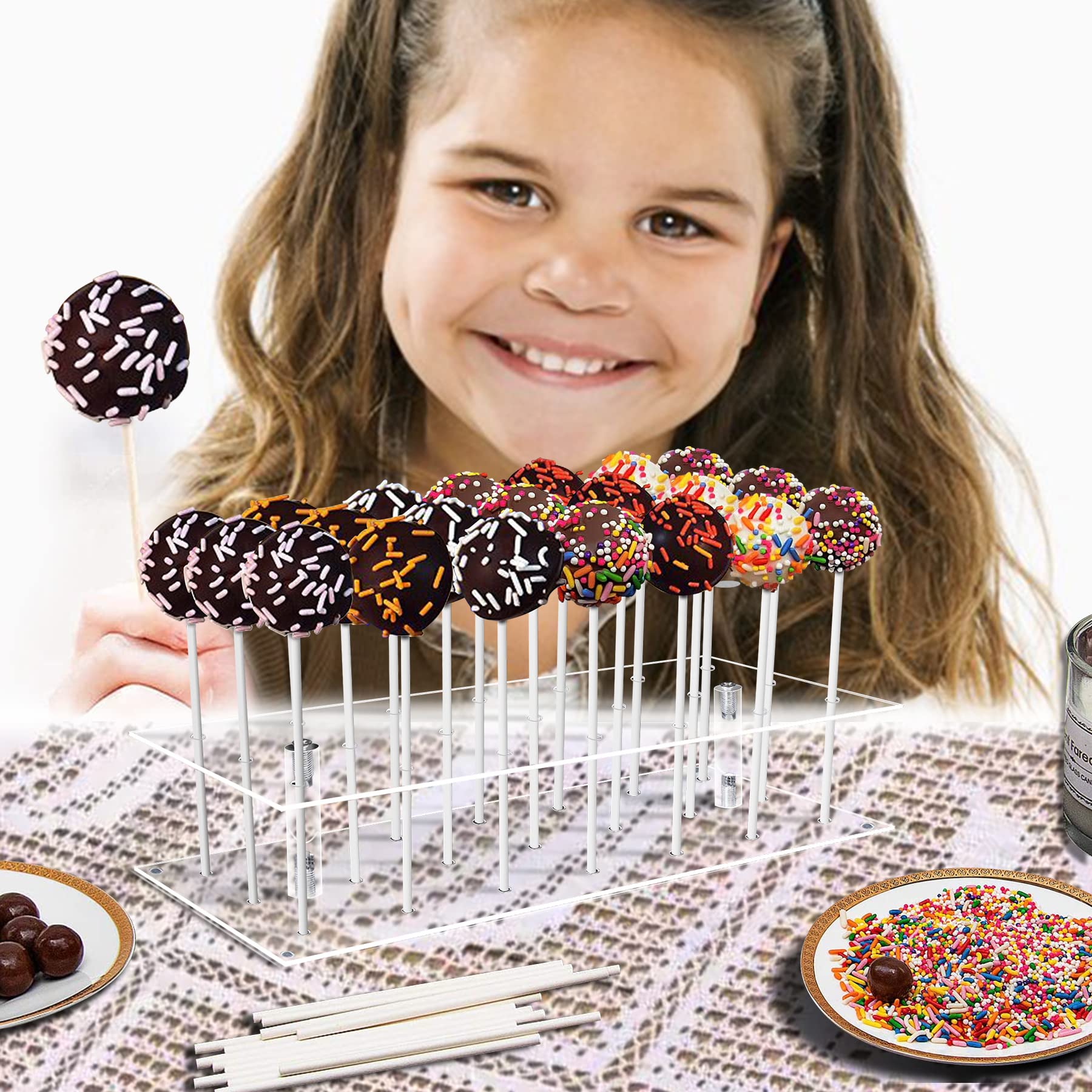 KETAWA Cake pop stand,21 Hole Clear Acrylic Lollipop Holder, Lollipop Sticks Weddings Baby Showers Birthday Parties Anniversarie